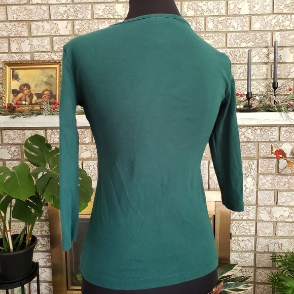 Karen Scott Christmas Reindeer Green Top Like New Size XS - Picture 2 of 3